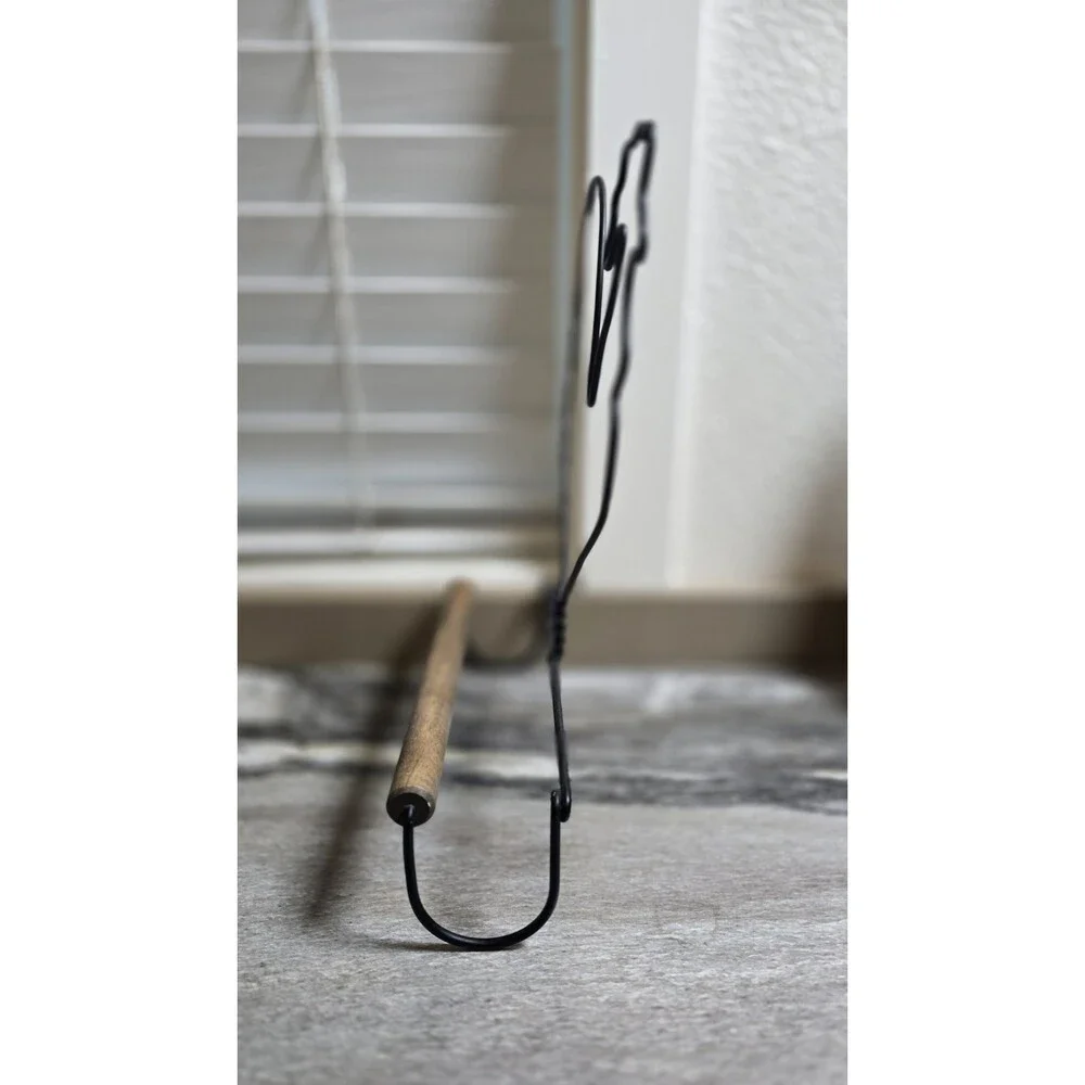 Country Rooster Metal Paper Towel Holder Black Wire Wood Farmhouse Kitchen